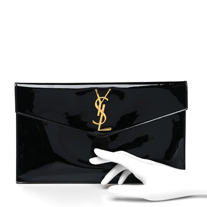 Saint Laurent Patent Calfskin Monogram Uptown Clutch Black 2 of 12