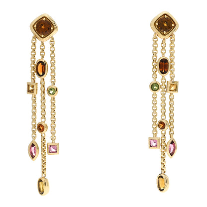 David Yurman 18K Yellow Gold Sapphire Garnet Citrine Tourmaline Confetti 3 Row Tassel Earrings 1 of 4