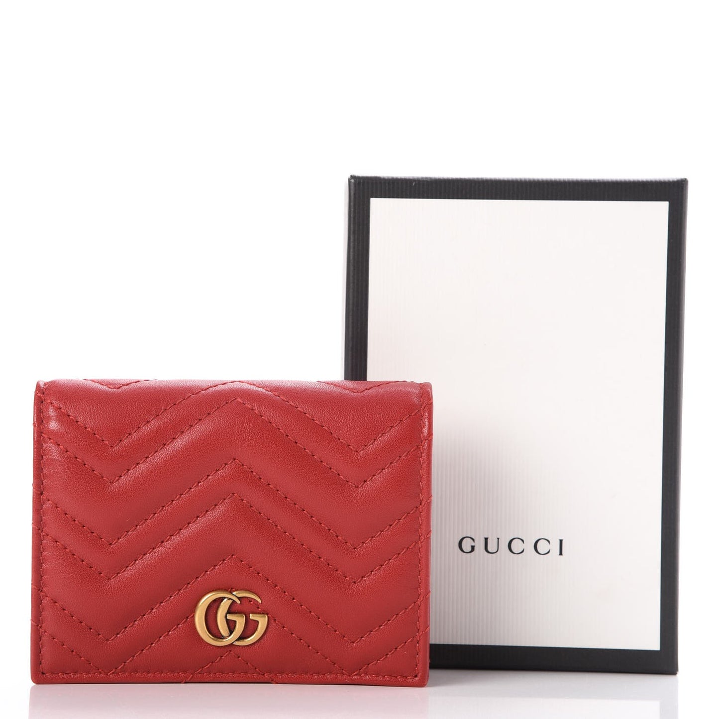 Calfskin Matelasse GG Marmont Card Case Wallet Hibiscus Red