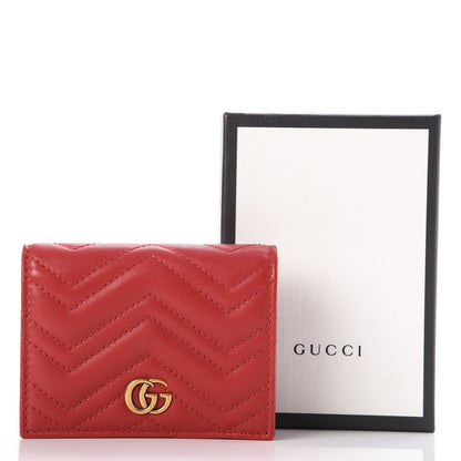 Gucci Calfskin Matelasse GG Marmont Card Case Wallet Hibiscus Red 9 of 9