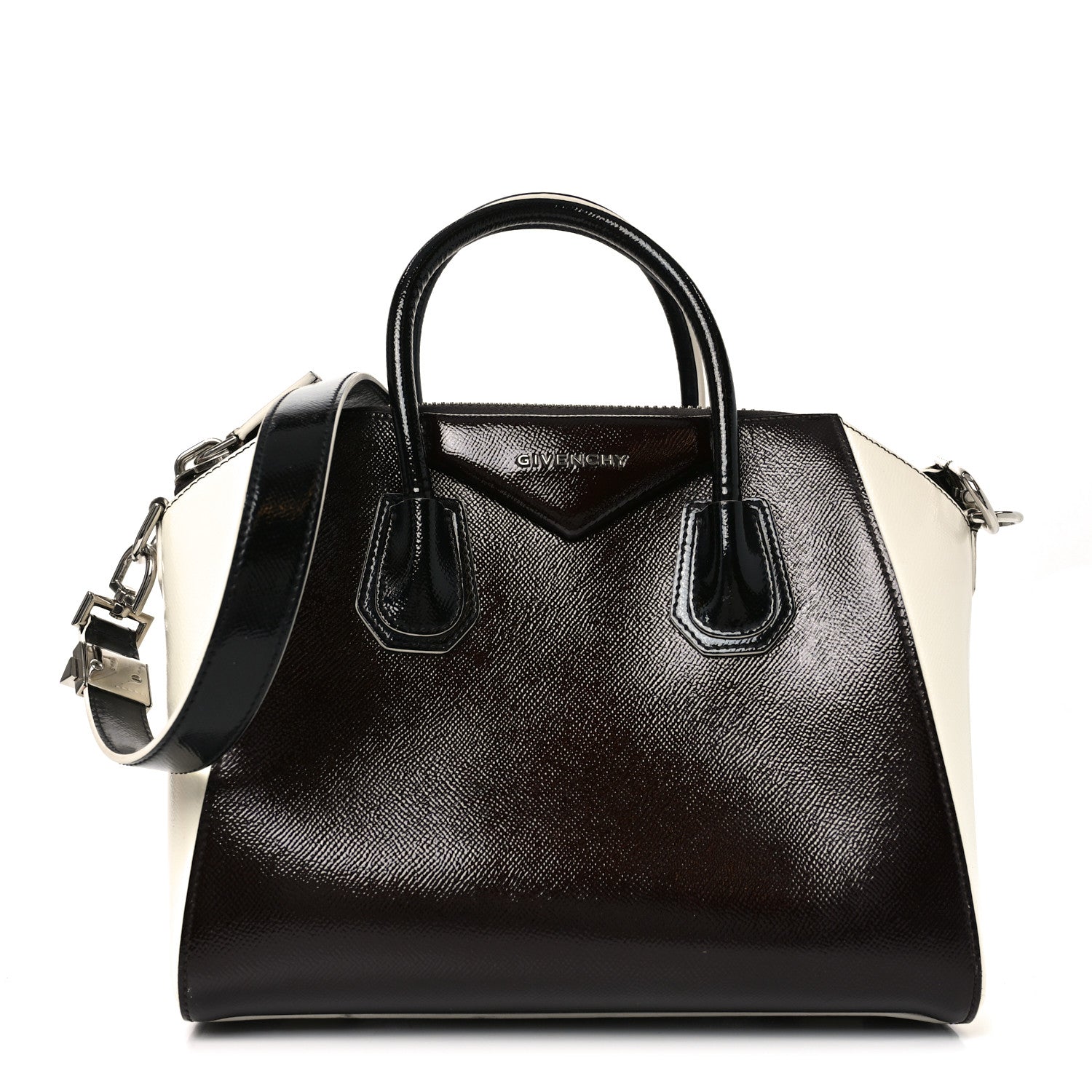 Givenchy Textured Patent Calfskin Small Tri-Color Antigona Black White Brown 1 of 10
