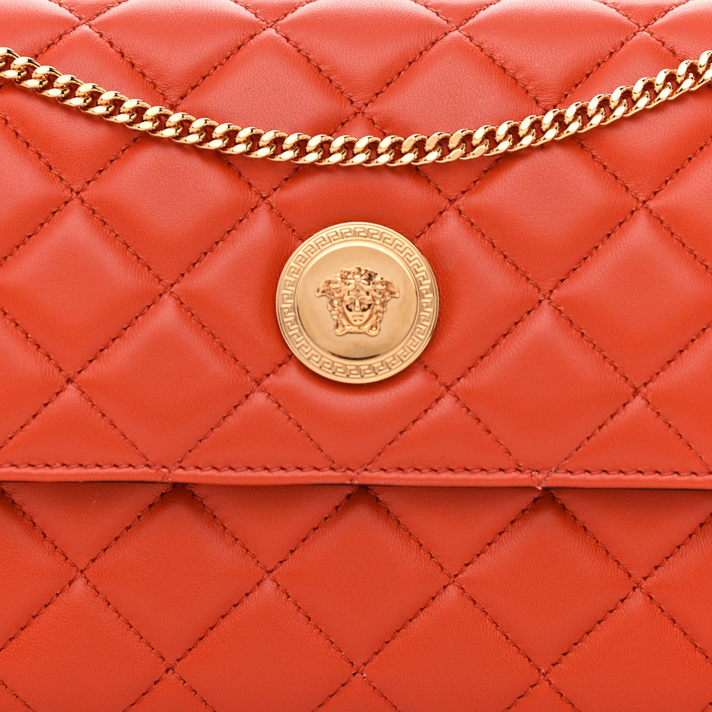 Lambskin Quilted Medusa Wallet On Chain Crossbody Dark Orange