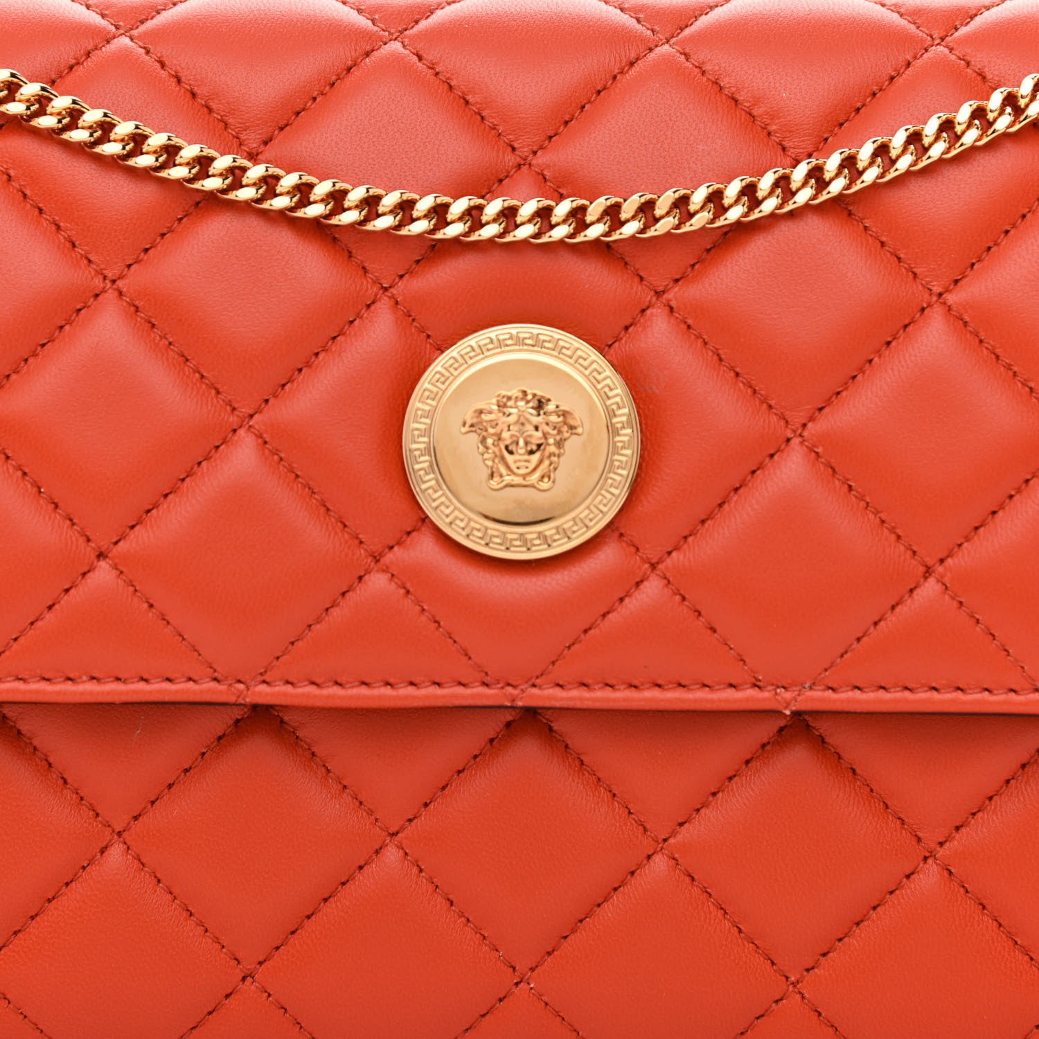 Versace Lambskin Quilted Medusa Wallet On Chain Crossbody Dark Orange 8 of 11