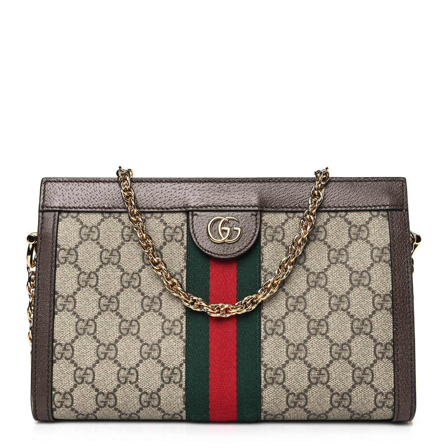 Gucci GG Supreme Monogram Web Small Ophidia Chain Shoulder Bag Brown 1 of 9