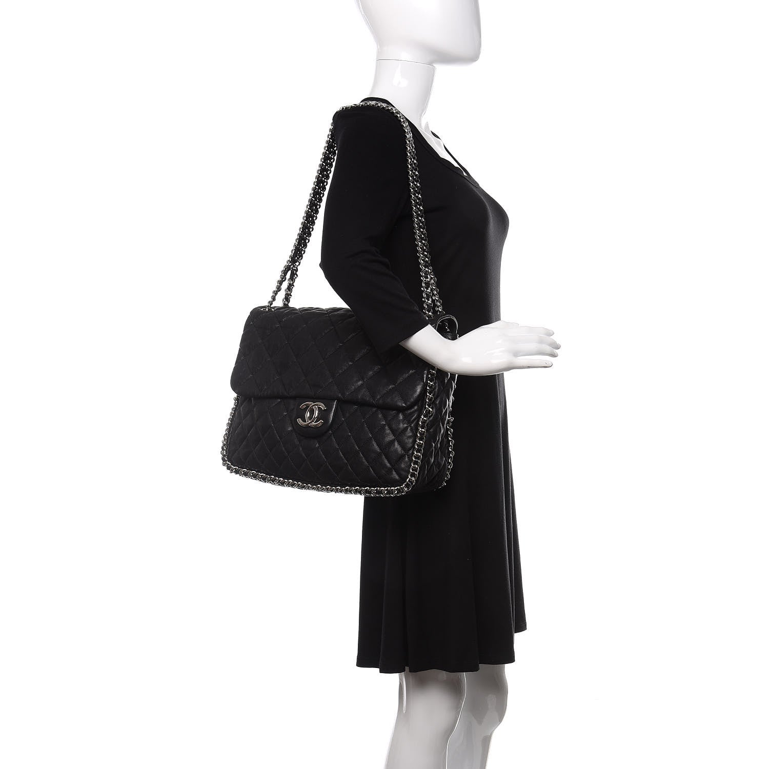 Chanel Washed Lambskin Quilted Maxi Chain Around Flap Black 2 of 12