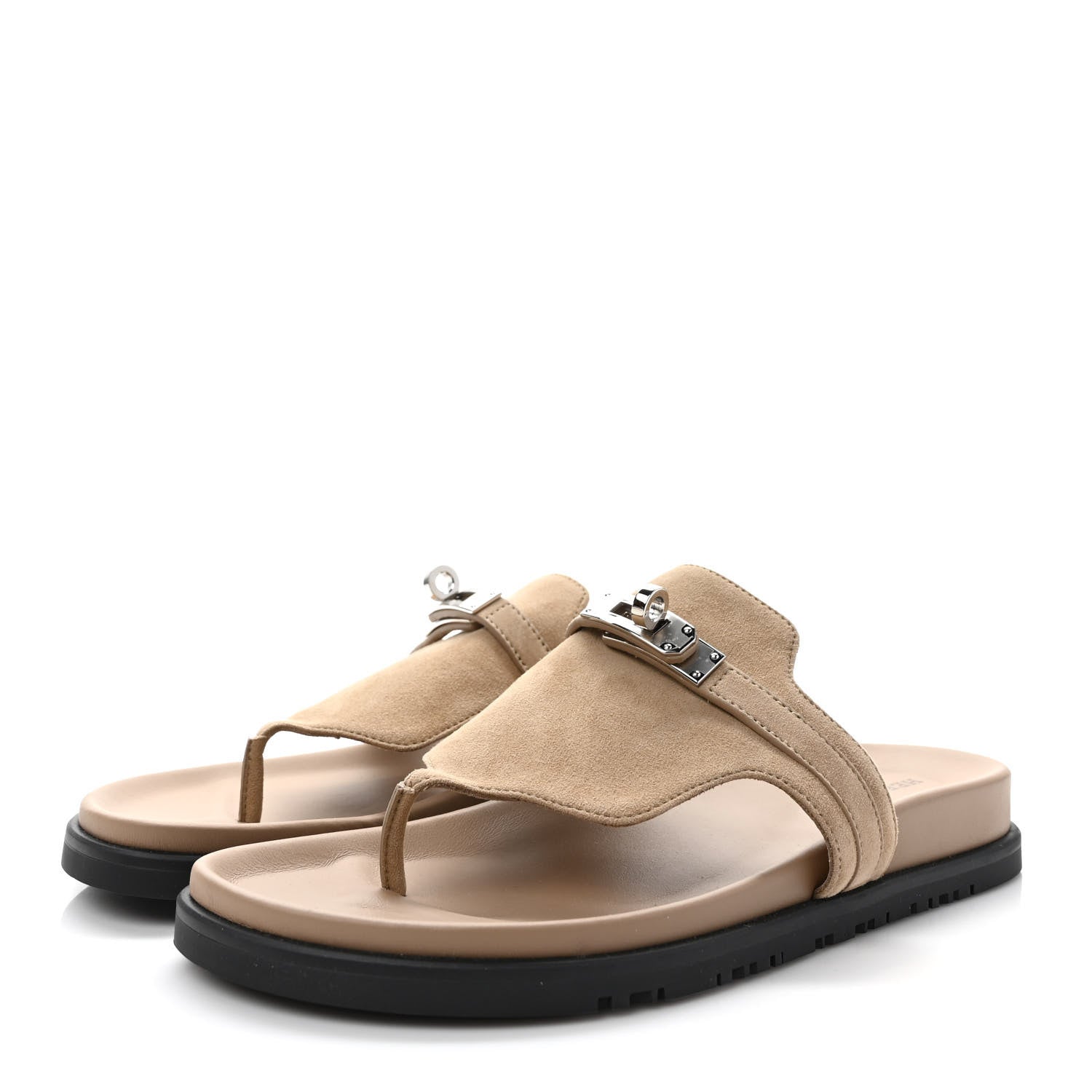 Hermes Suede Goatskin Womens Empire Sandals 38 Beige Argile 3 of 9