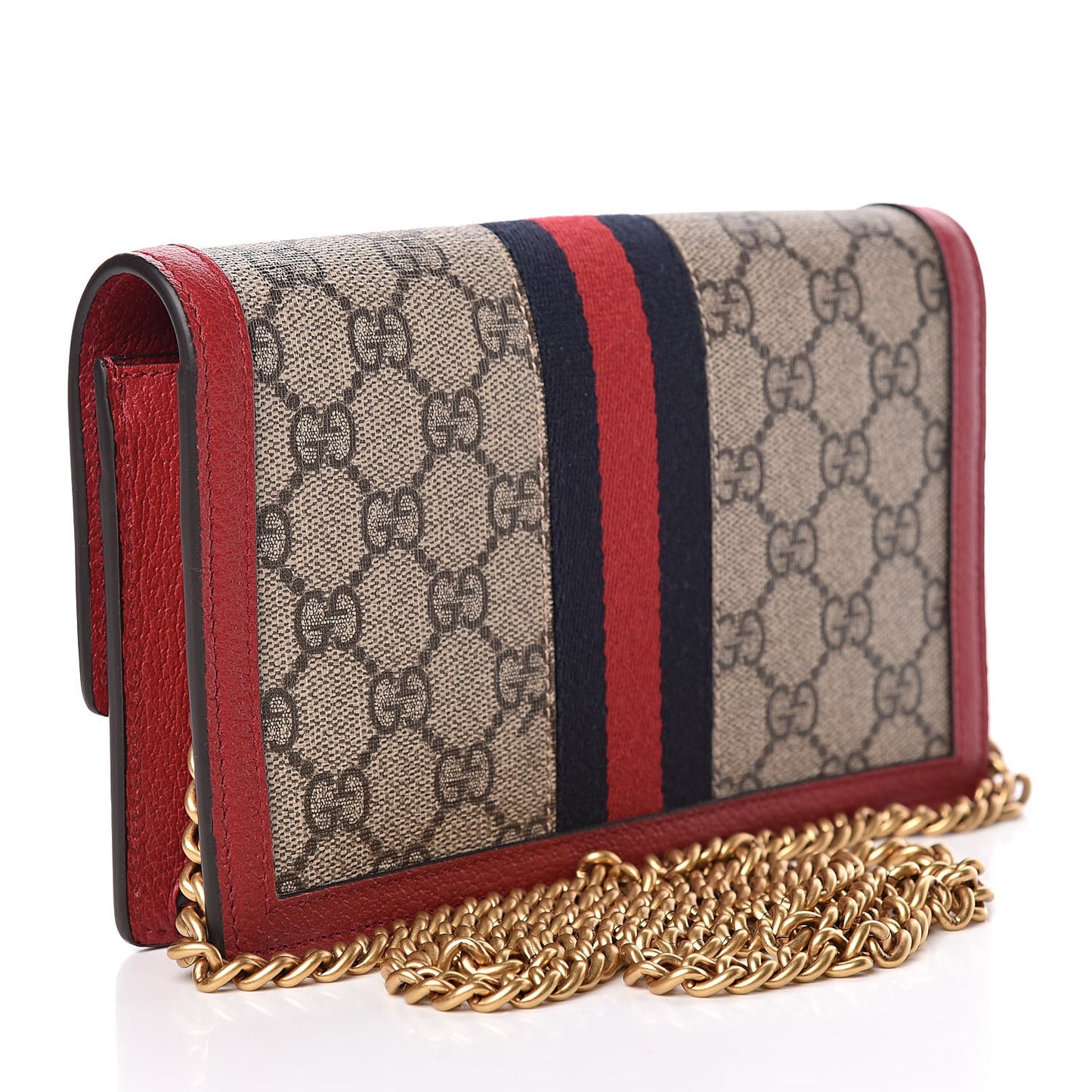 GG Supreme Monogram Web Queen Margaret Chain Wallet Red