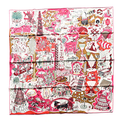 Hermes Silk Exposition Universelle Scarf 90 Rose Vif Vert Rouge 1 of 5