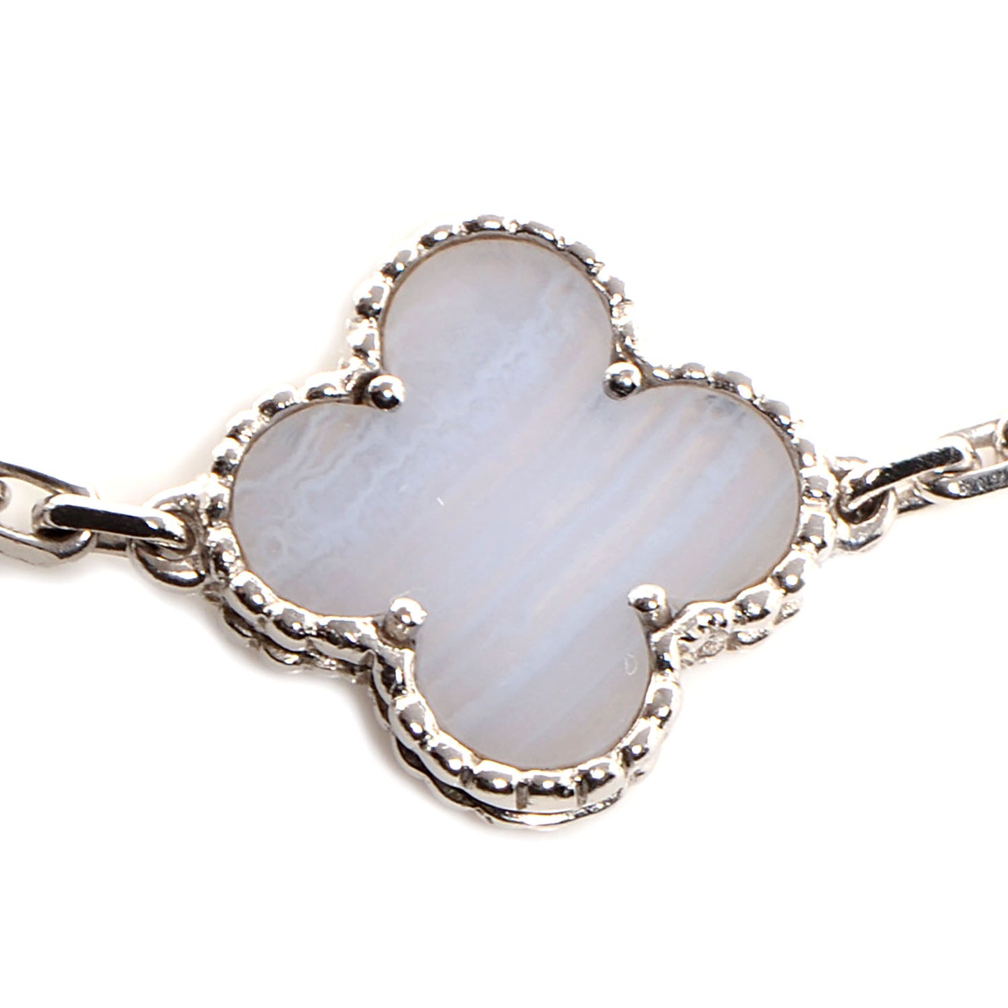 18K White Gold Chalcedony 10 Motifs Vintage Alhambra Necklace