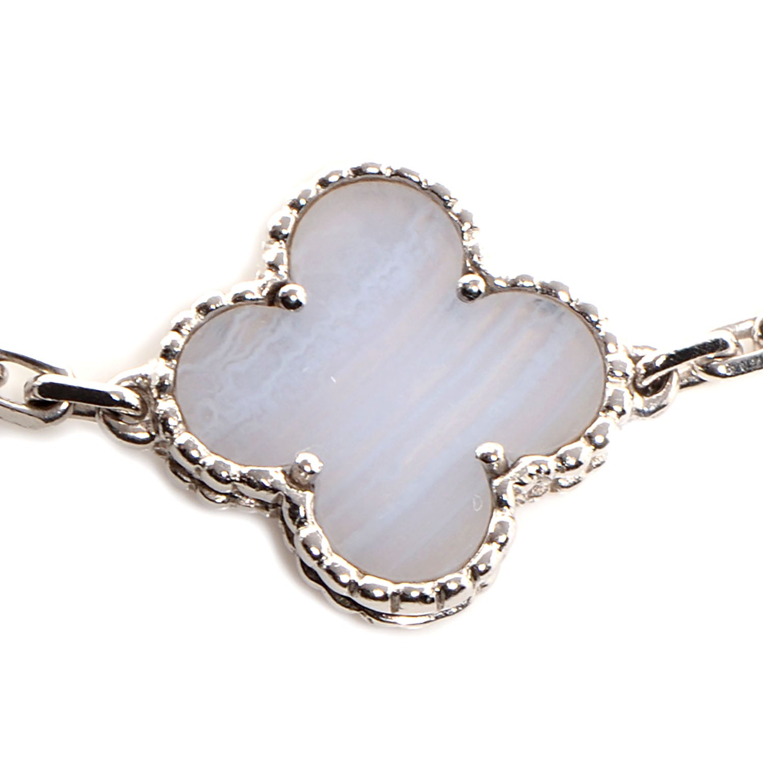 Van Cleef & Arpels 18K White Gold Chalcedony 10 Motifs Vintage Alhambra Necklace 3 of 7