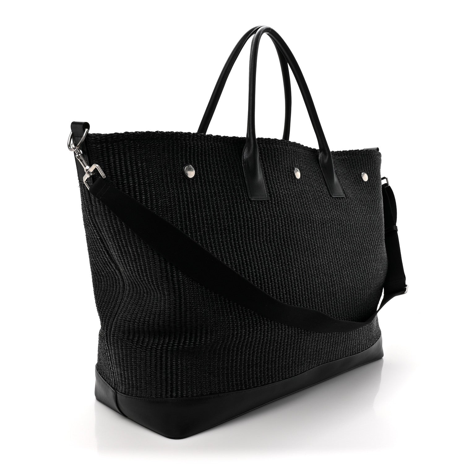 Saint Laurent Linen Calfskin Rive Gauche Maxi Tote Black 2 of 10