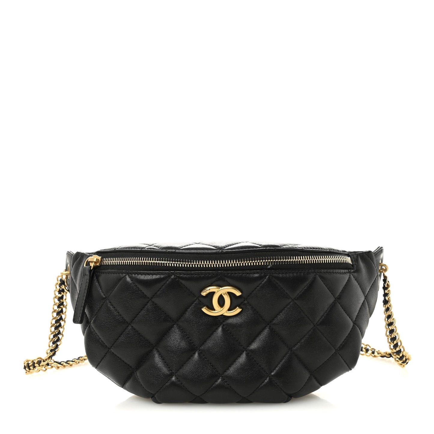Shiny Lambskin Quilted Belt Bag Black Black