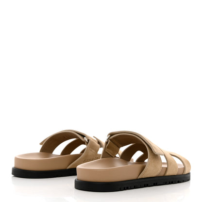 Hermes Suede Goatskin Womens Chypre Sandals 36.5 Beige Argile 4 of 9