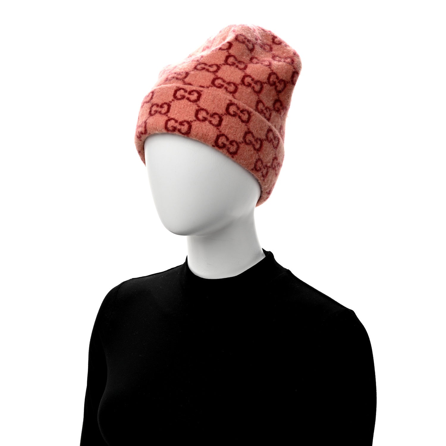 Gucci Wool GG Monogram Fog Tricot Beanie Hat M Pink 2 of 4