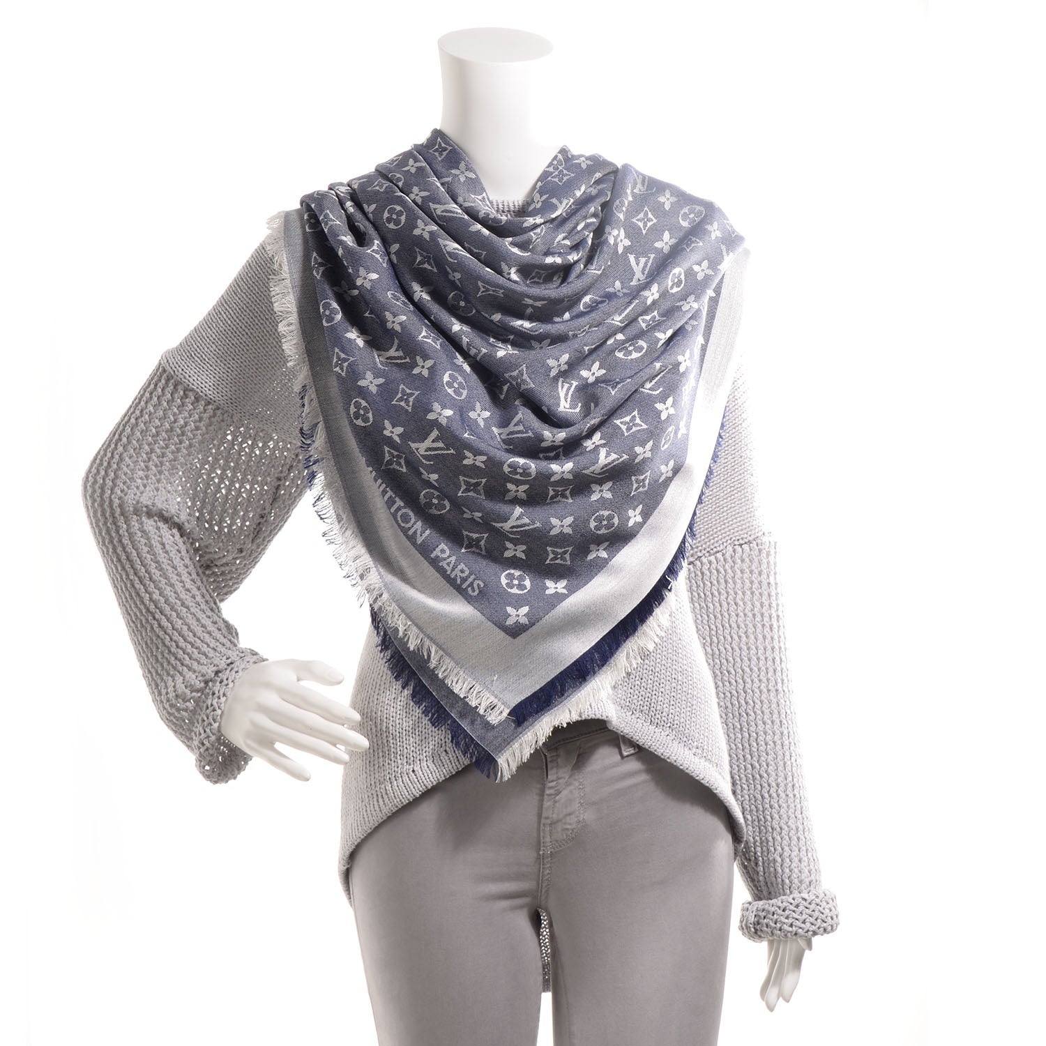 Louis Vuitton Silk Wool Monogram Denim Shawl Blue 2 of 35