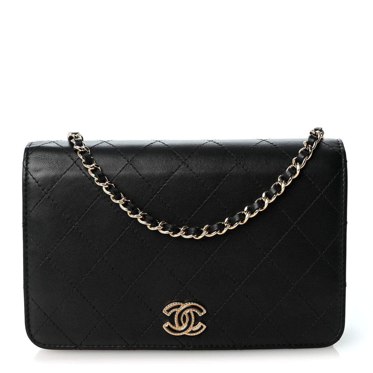 Chanel Lambskin Quilted Enamel CC Wallet on Chain WOC Black 1 of 11
