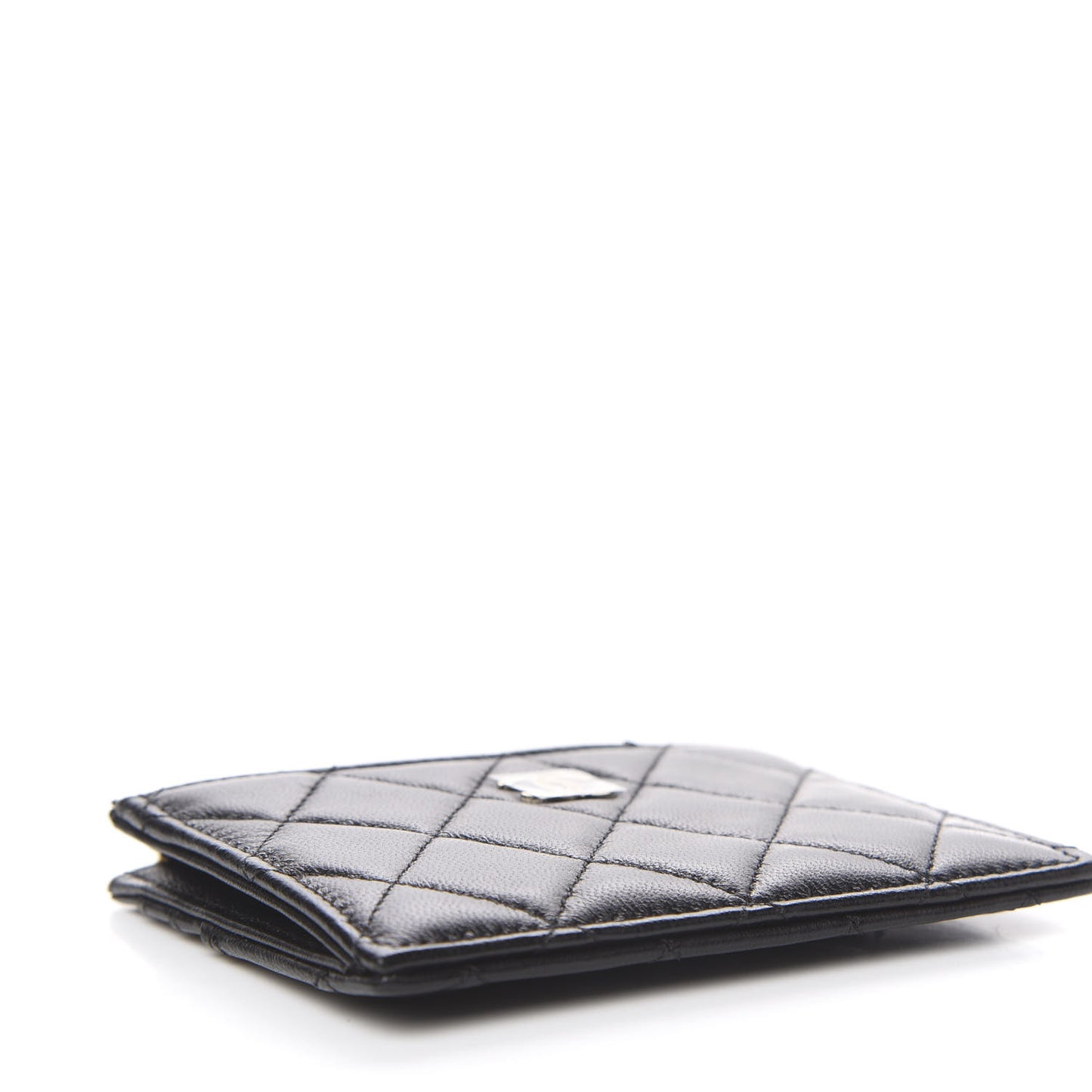 Lambskin Quilted Zip Card Holder Black