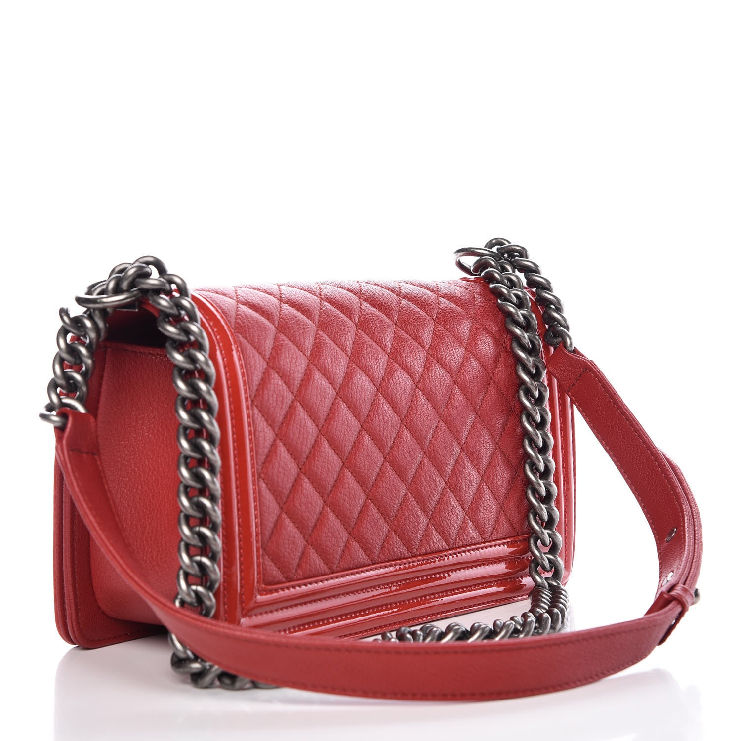 Chanel Goatskin Quilted Patent Medium Duo Boy Flap Red 3 of 10
