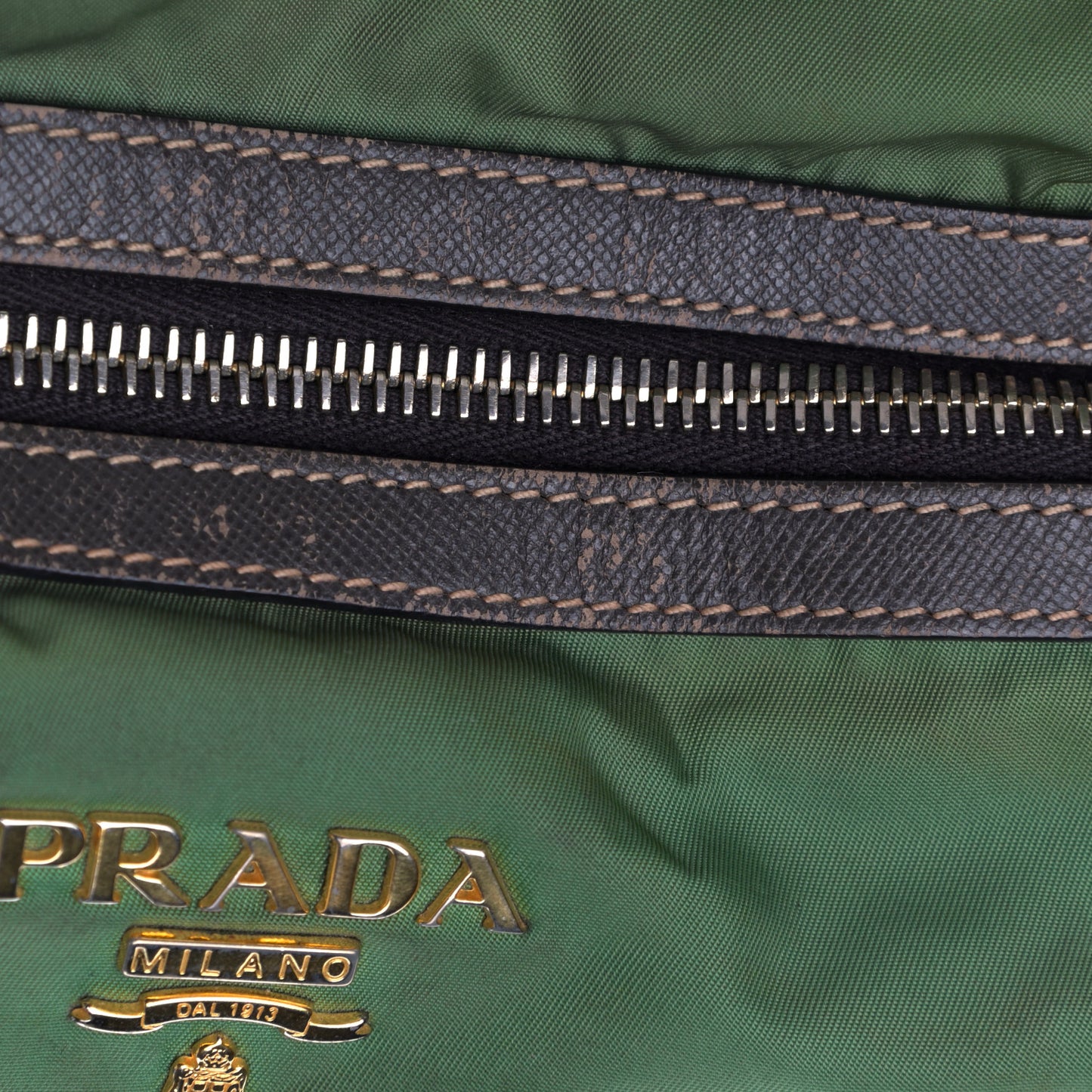 Saffiano Tessuto Nylon Shopping Tote Green Brown