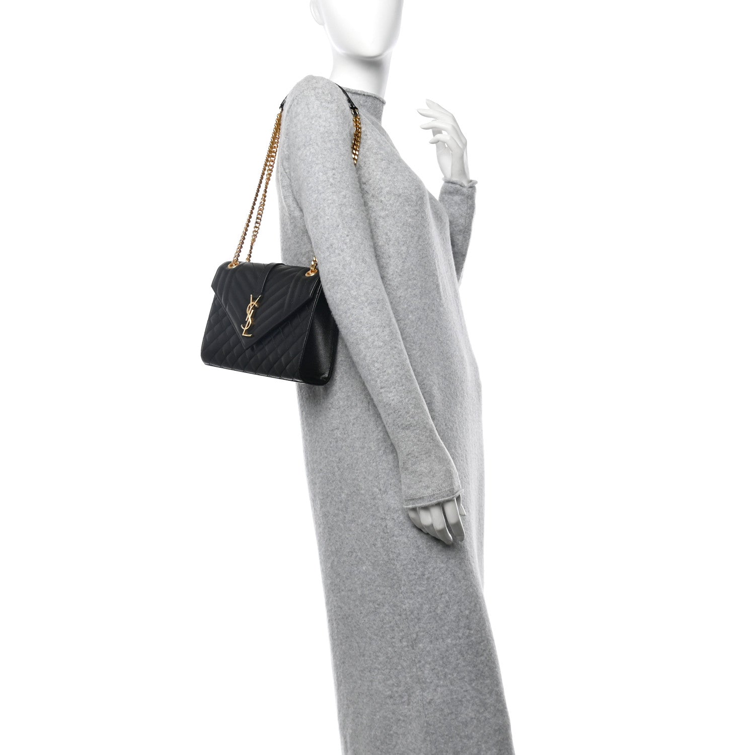 Saint Laurent Grain De Poudre Textured Mixed Matelasse Triquilt Medium Monogram Satchel Black 2 of 10