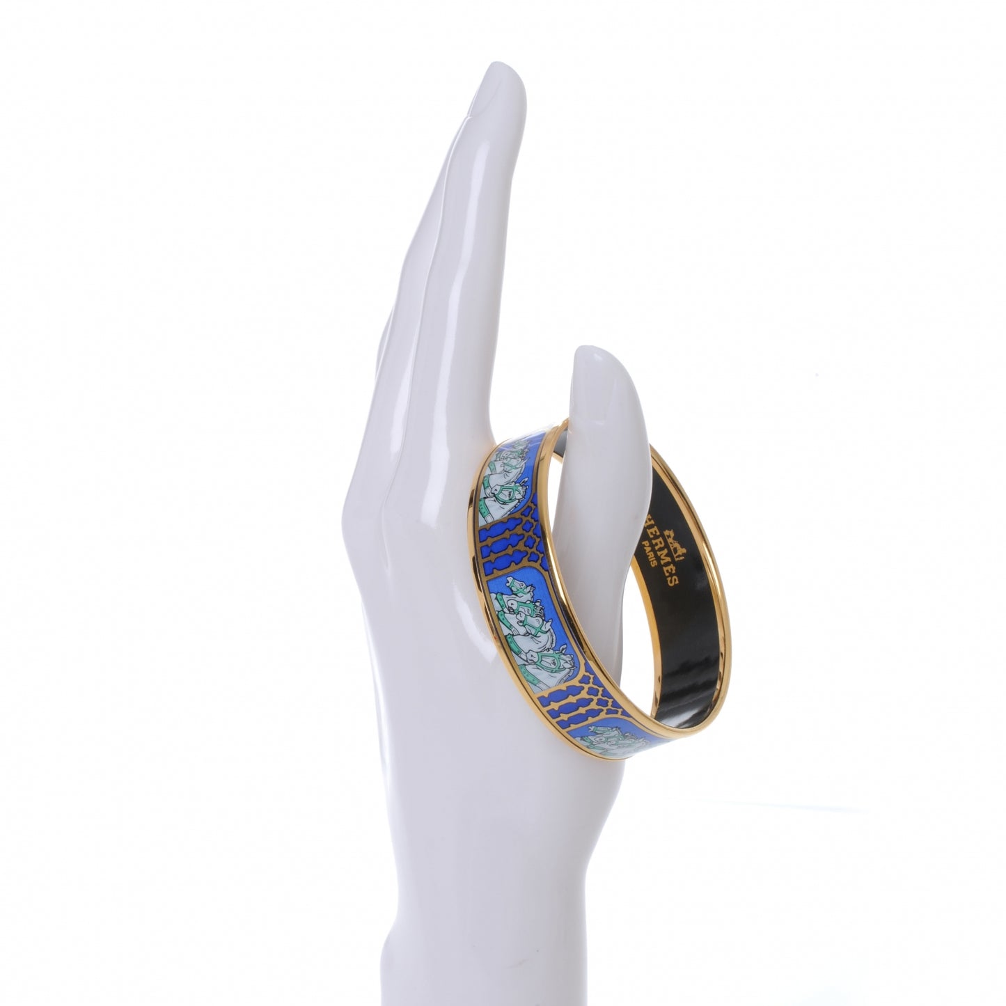 Enamel Printed Horses Wide Bracelet 65 Bleu