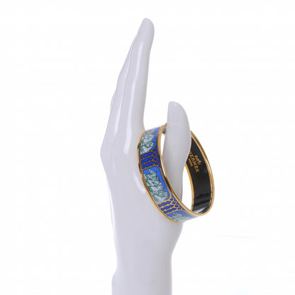 Hermes Enamel Printed Horses Wide Bracelet 65 Bleu 2 of 8