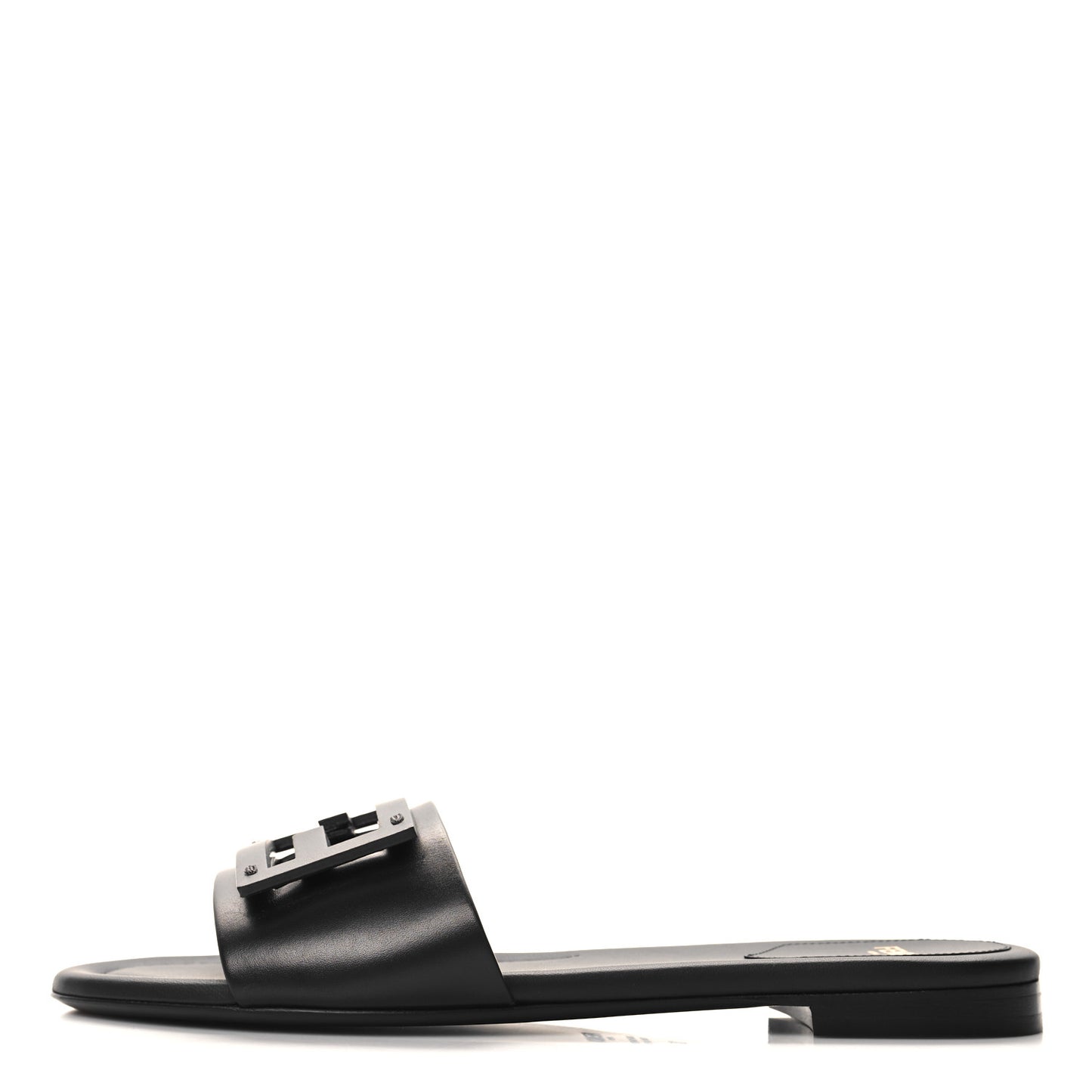 Calfskin FF Logo Plaque Slide Sandals 38 Black