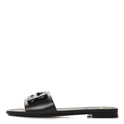 Fendi Calfskin FF Logo Plaque Slide Sandals 38 Black 1 of 7