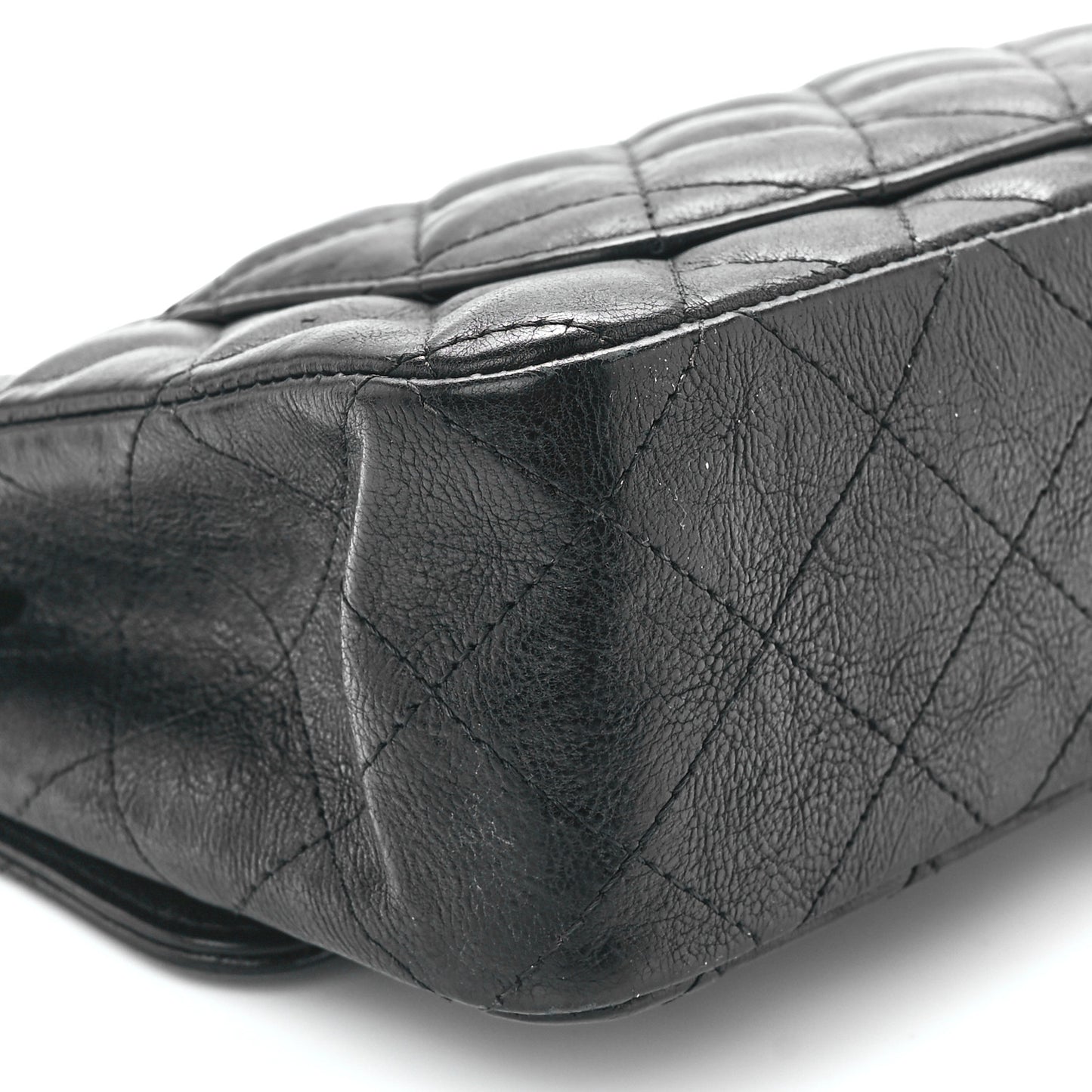 Crumpled Calfskin Quilted Mini Rectangular Flap So Black
