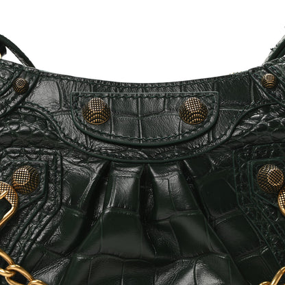 Balenciaga Extra Supple Calfskin Crocodile Embossed Mini Le Cagole Purse With Chain Forest Green 7 of 9