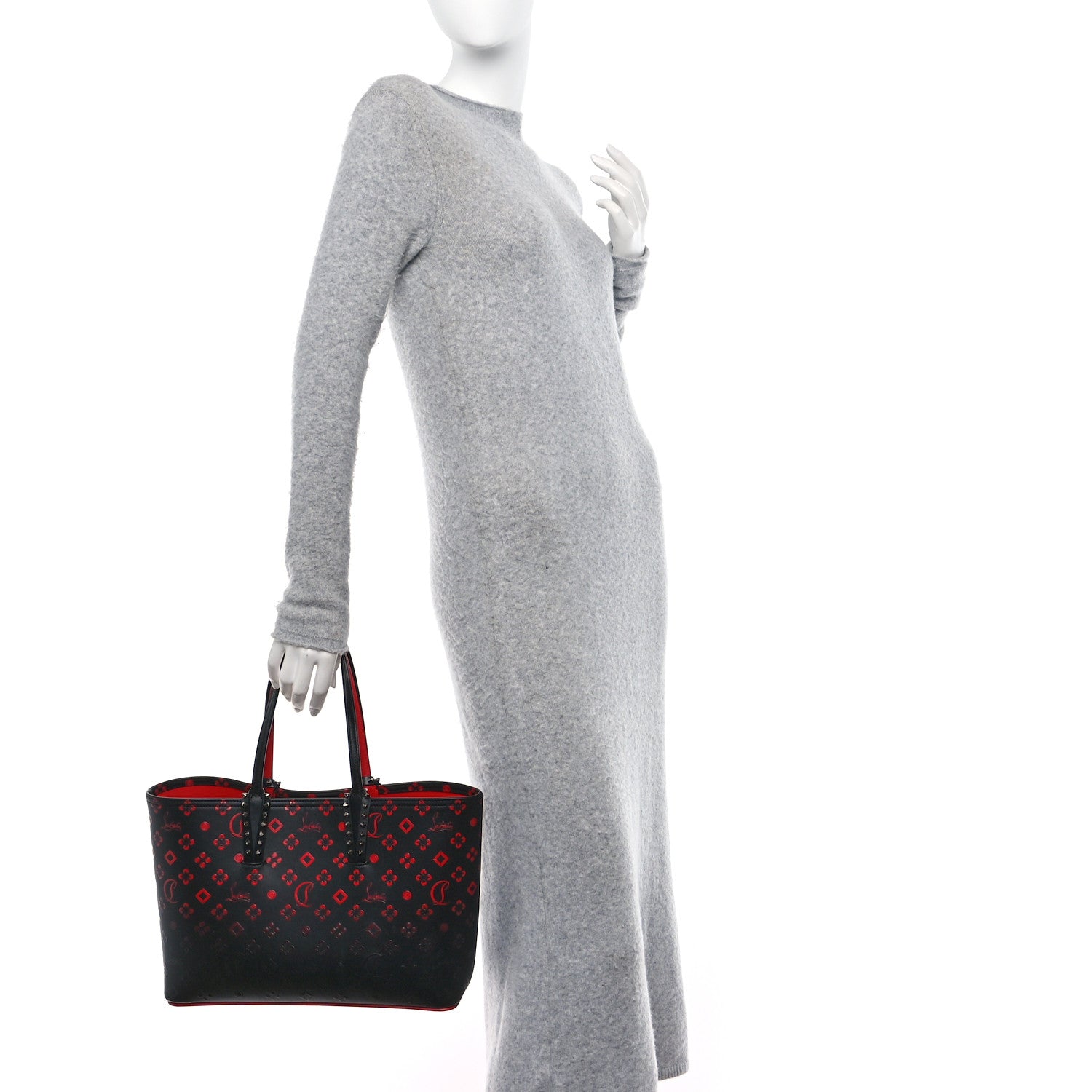 Christian Louboutin Perforated Calfskin Degrade Loubinthesky East West Cabata Tote Black Red 2 of 13