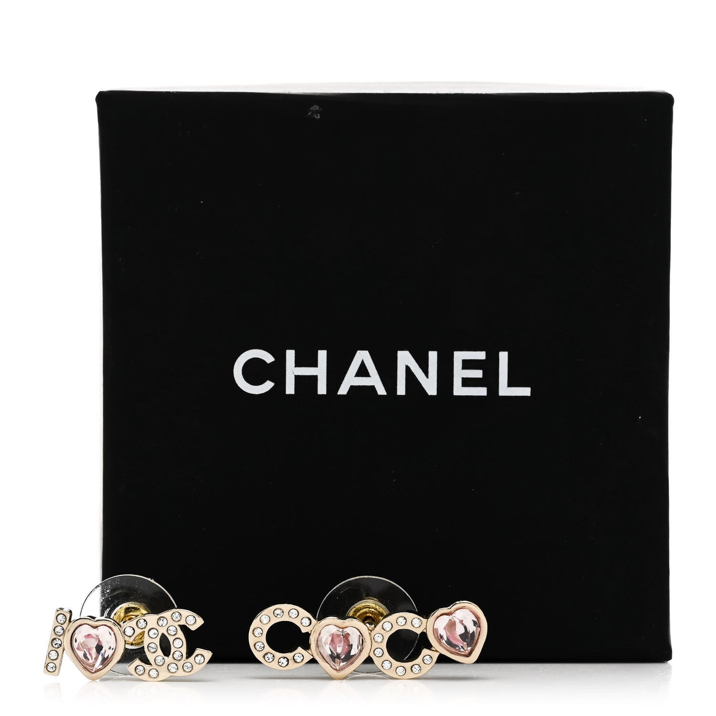 Metal Strass I Love Coco Heart Earrings Gold Pink