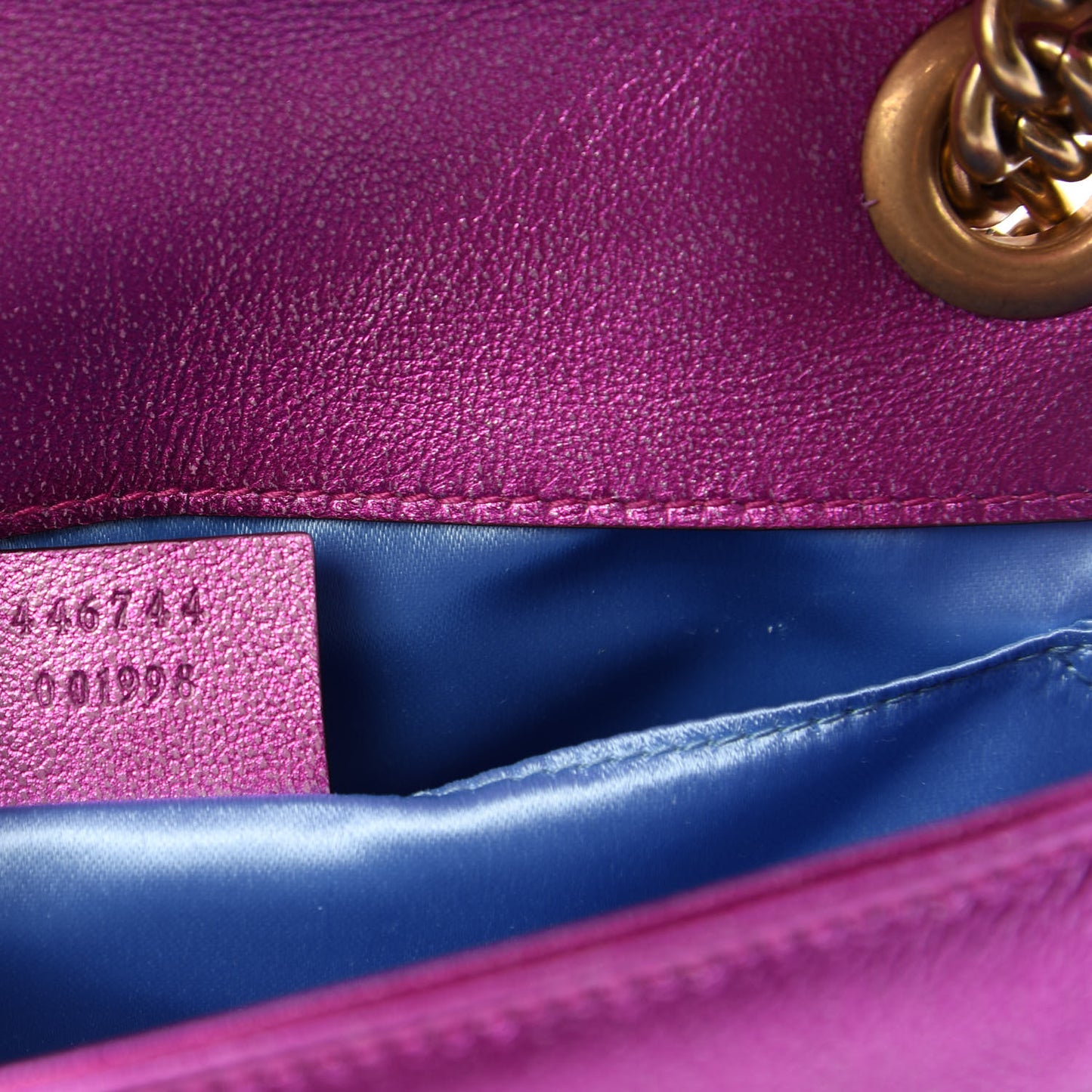 Metallic Calfskin Matelasse Mini GG Marmont Shoulder Bag Fuchsia