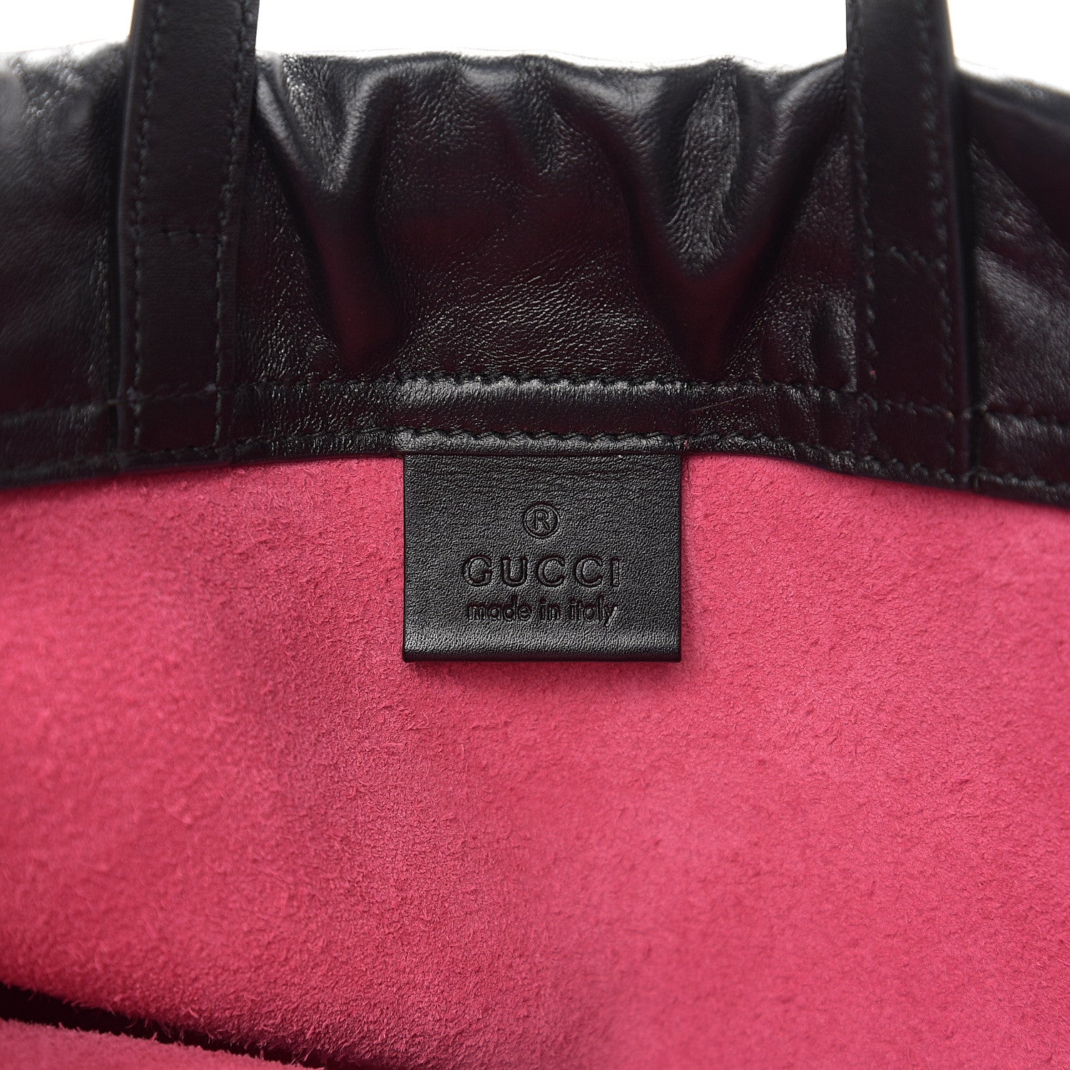 Gucci Grained Calfskin Logo Drawstring Backpack Box Pink Green Black 5 of 10