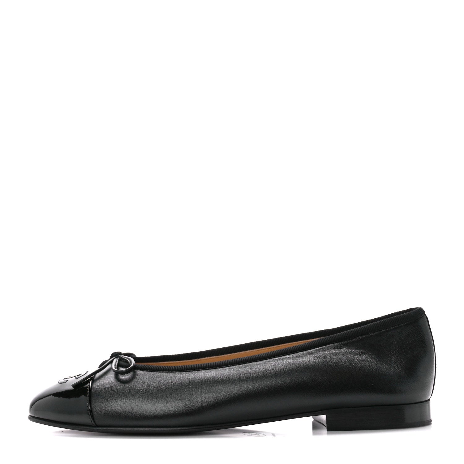 Chanel Lambskin Patent CC Cap Toe Ballerina Flats 39 Black 1 of 8