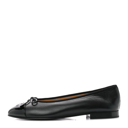 Chanel Lambskin Patent CC Cap Toe Ballerina Flats 39 Black 1 of 8