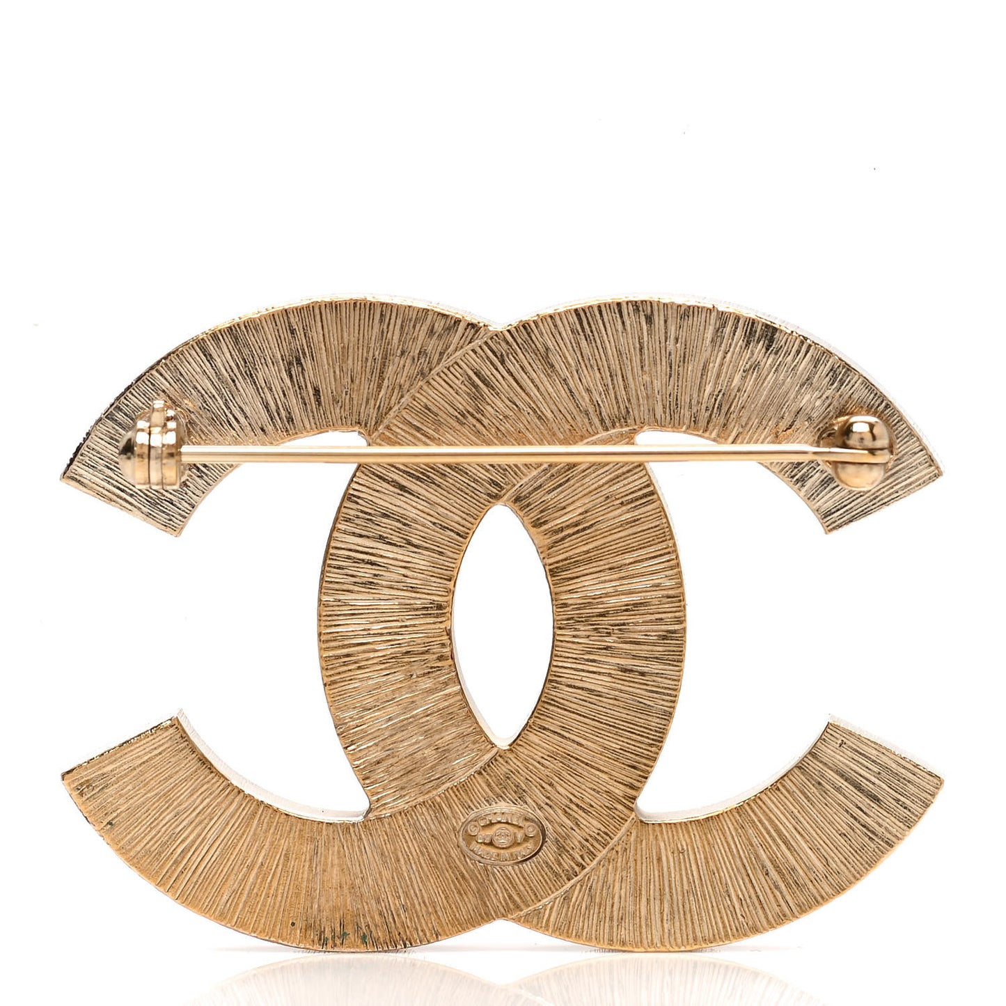 Metal Quilted CC Brooch Silver Gold