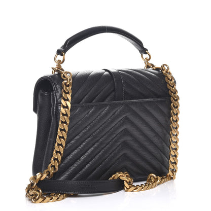 Saint Laurent Sheepskin Matelasse Chevron Monogram Medium College Bag Black 3 of 7