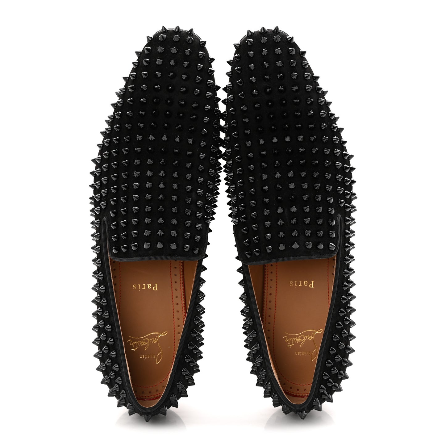 Veau Velours Spikes Mens Dandelion Flat Loafers 42.5 Black