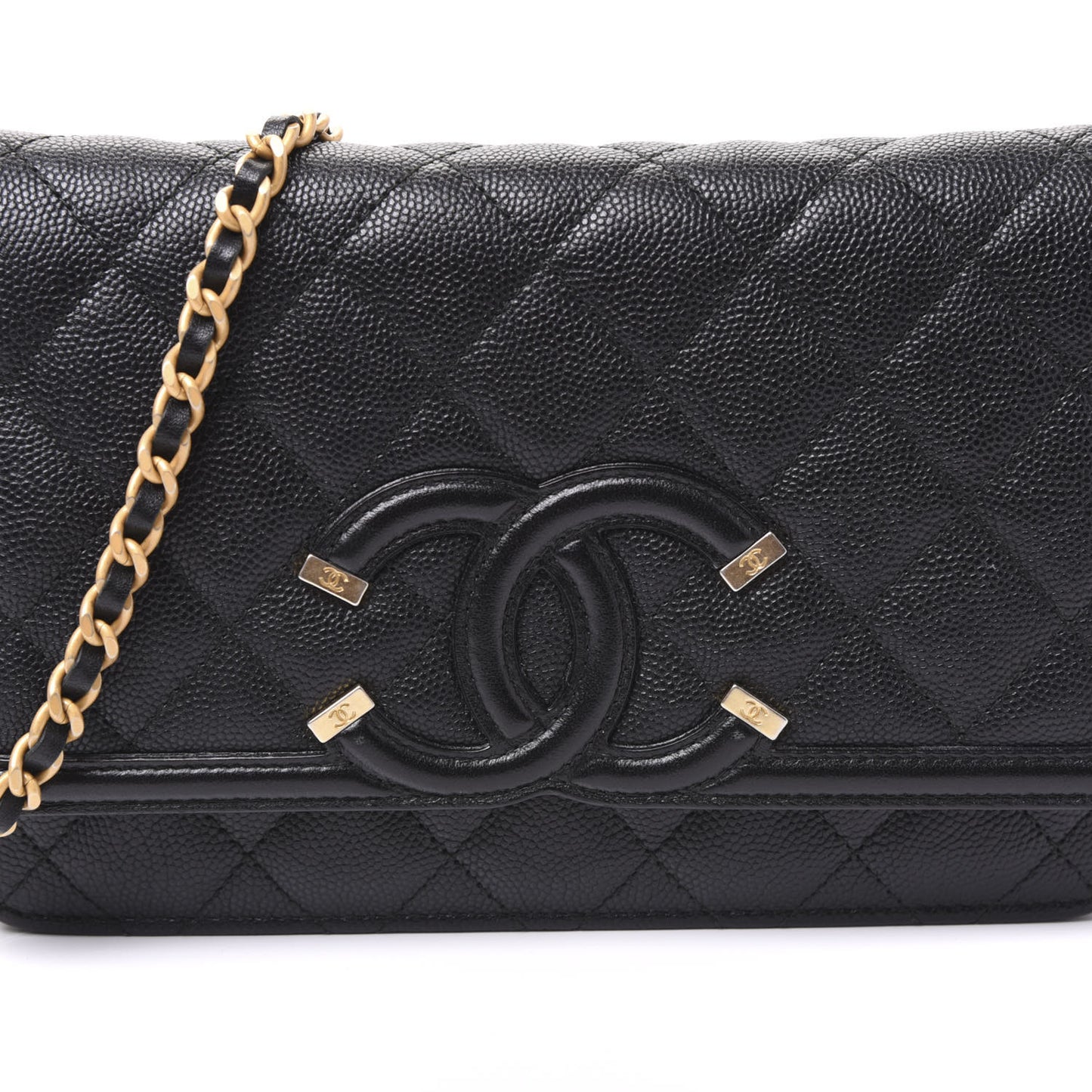 Caviar Quilted CC Filigree Wallet On Chain WOC Black