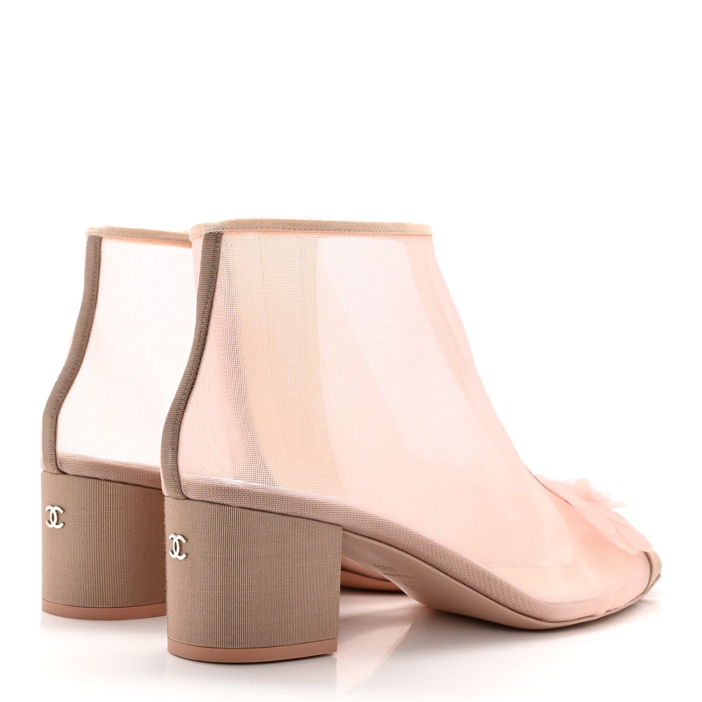 Mesh Grosgrain Camellia Short Boots 40.5 Pink Beige