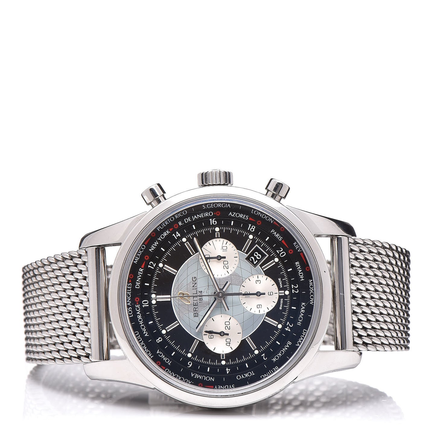 Stainless Steel 46mm Transocean Unitime Chronograph Automatic Watch Black AB0510