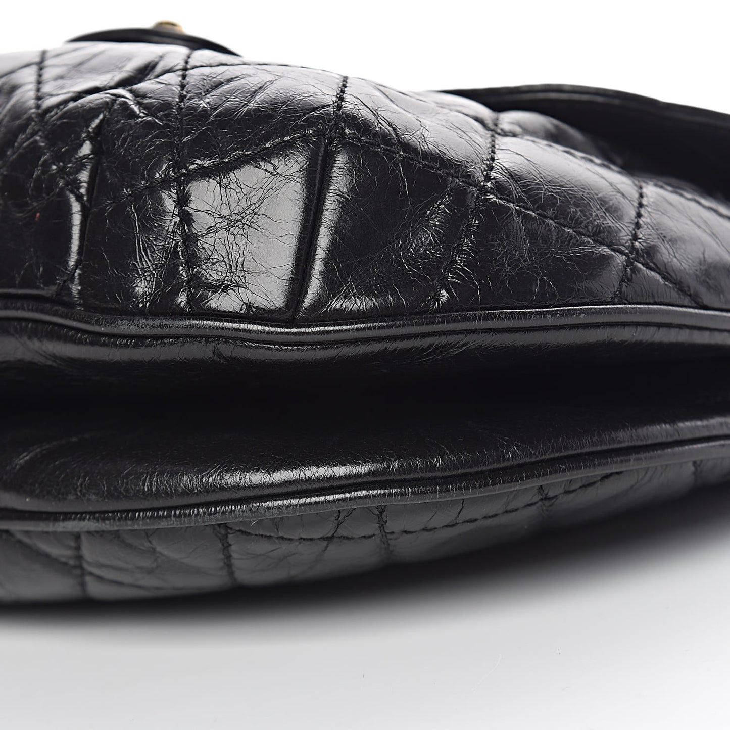 Glazed Calfskin Quilted Medium Bubble CC Flap Black