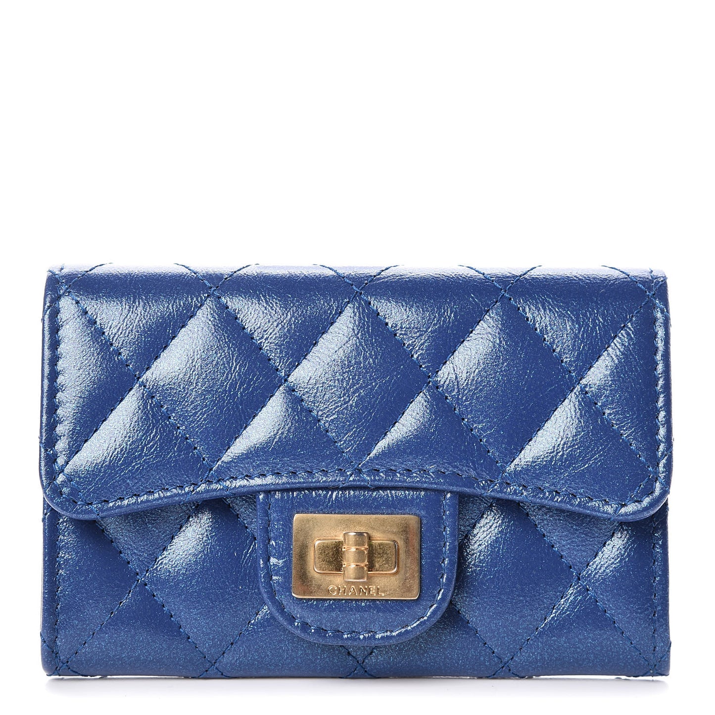 Glittered Aged Calfskin Quilted Reissue Card Holder Dark Blue