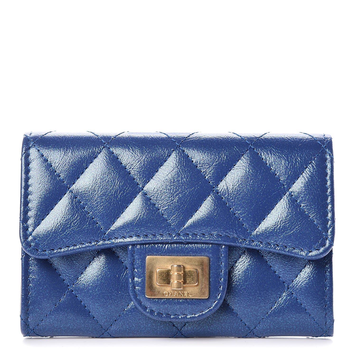 Chanel Glittered Aged Calfskin Quilted Reissue Card Holder Dark Blue 1 of 11