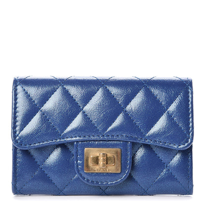 Chanel Glittered Aged Calfskin Quilted Reissue Card Holder Dark Blue 1 of 11