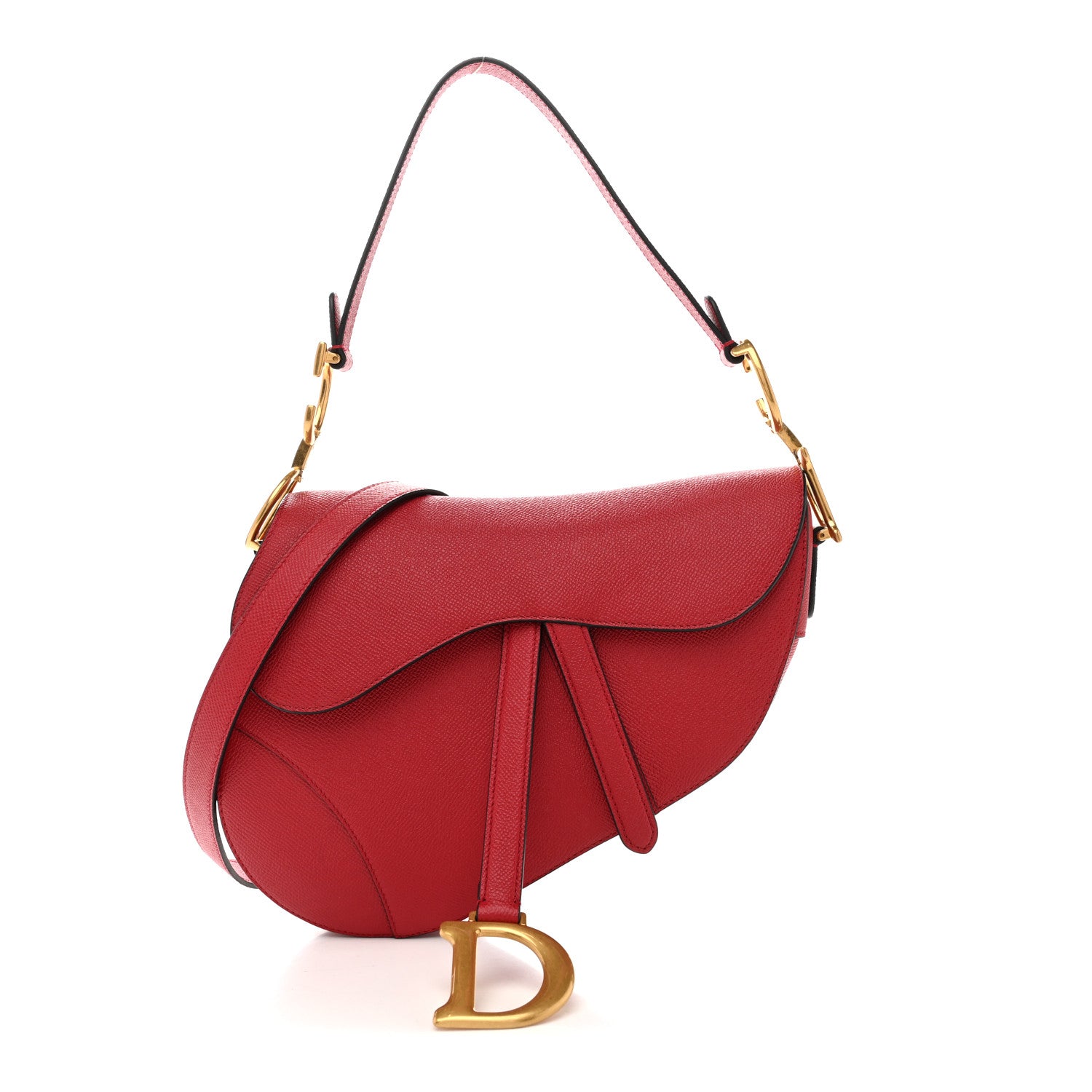 Christian Dior Grained Calfskin Saddle Bag With Strap Cherry Red 1 of 11