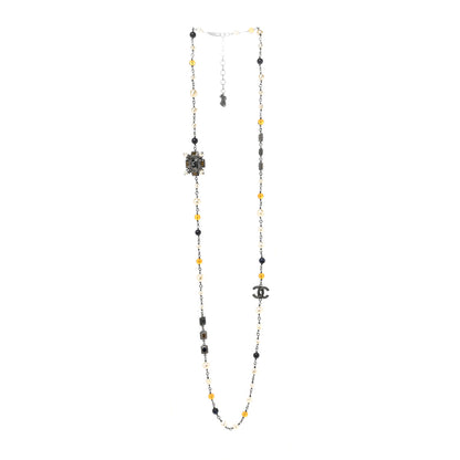 Chanel Gripoix Glitter Poured Glass Pearl Crystal Bead CC Long Necklace Ruthenium Blue Yellow 2 of 3