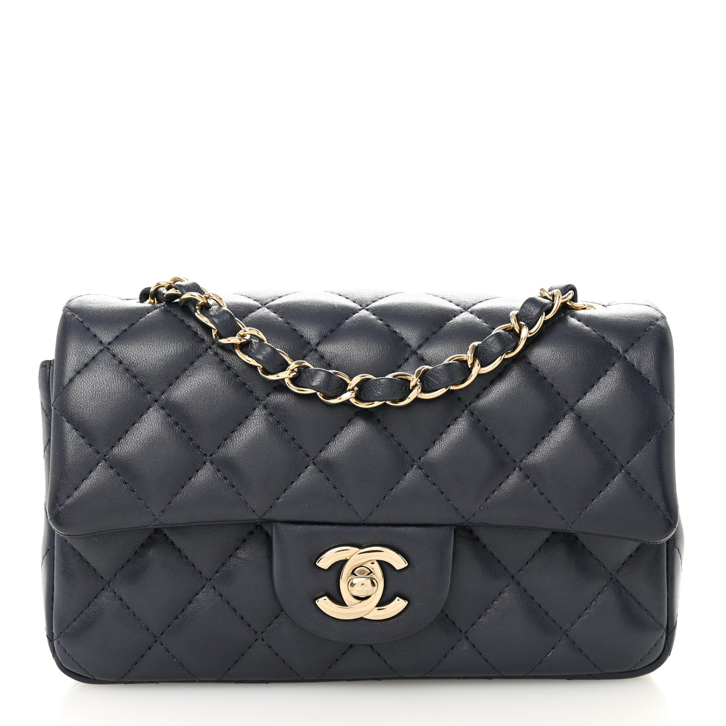 Lambskin Quilted Mini Rectangular Flap Dark Navy Blue