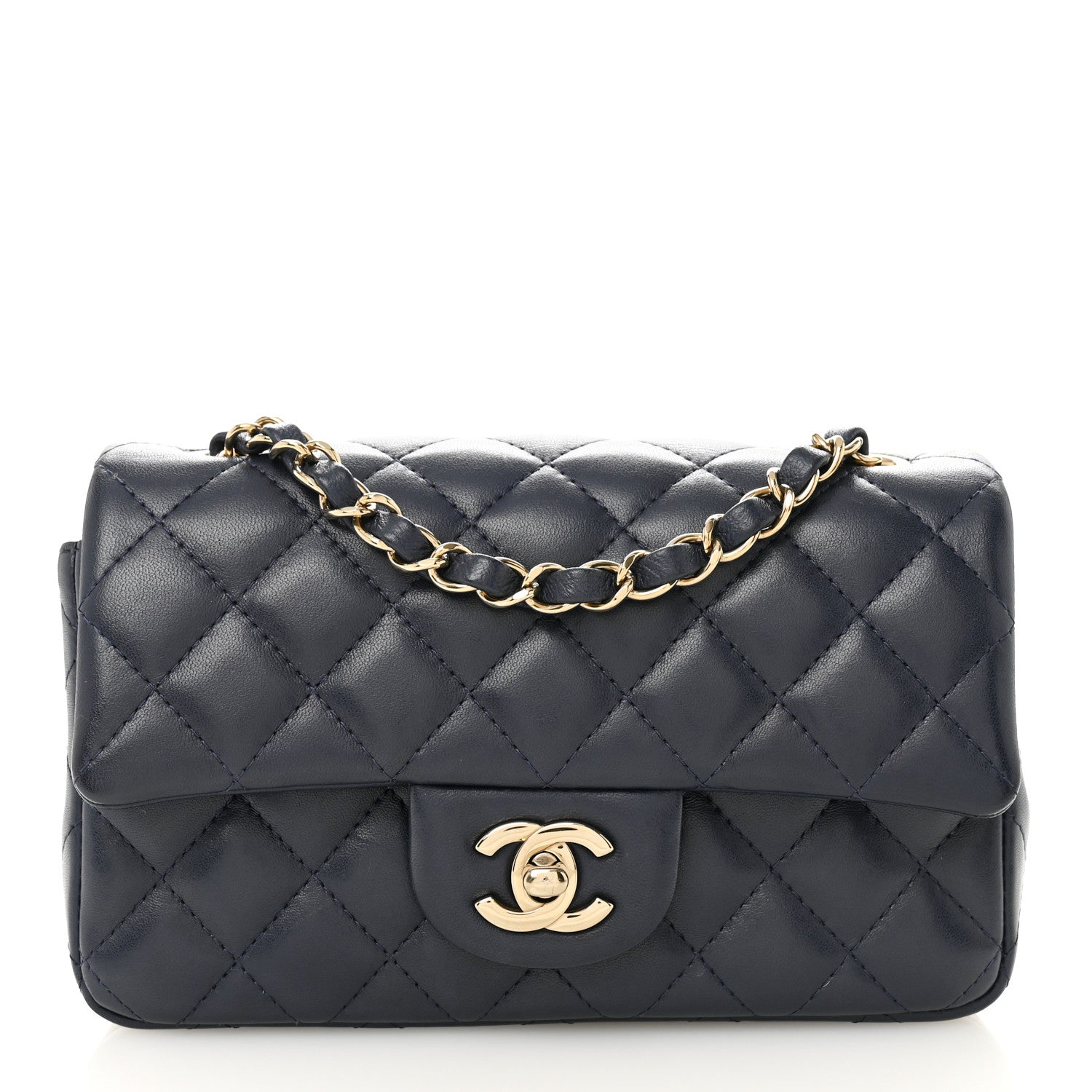 Chanel Lambskin Quilted Mini Rectangular Flap Dark Navy Blue 1 of 13